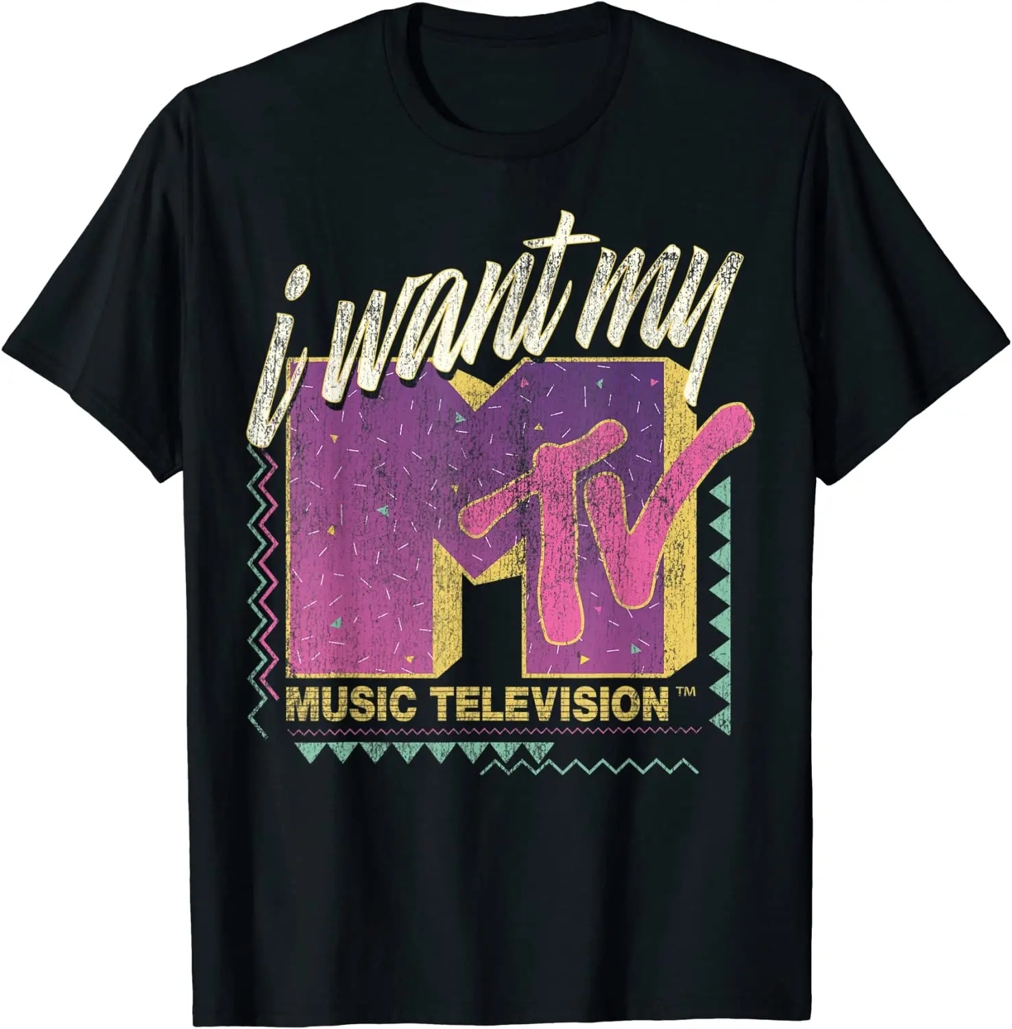 

MTV I Want My MTV 90's Ретро красочная графическая футболка с логотипом