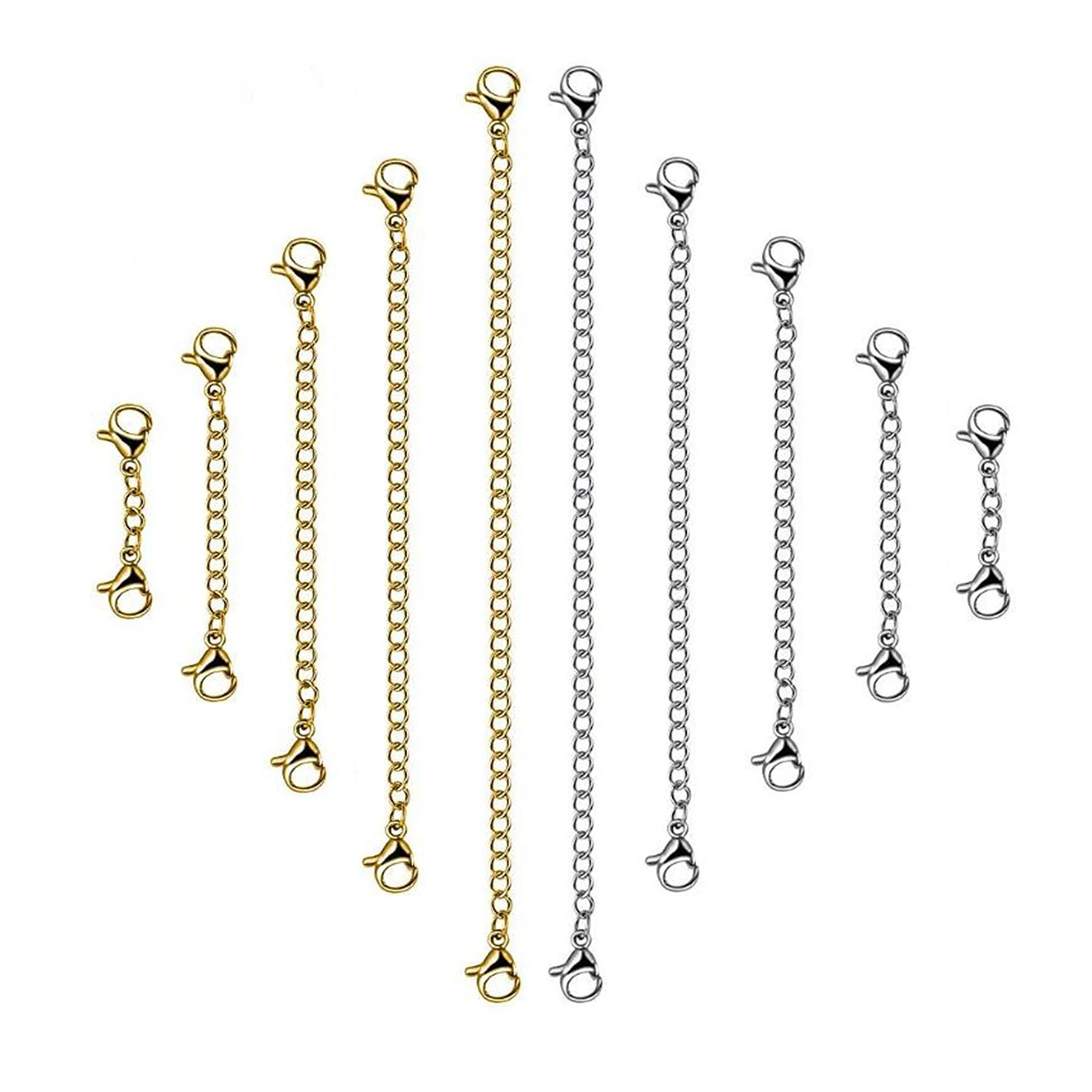 

20Pcs/lot Gold Silver Stainless Steel Necklace Bracelet Extender Chain Set for DIY Jewelry Making Wholesale