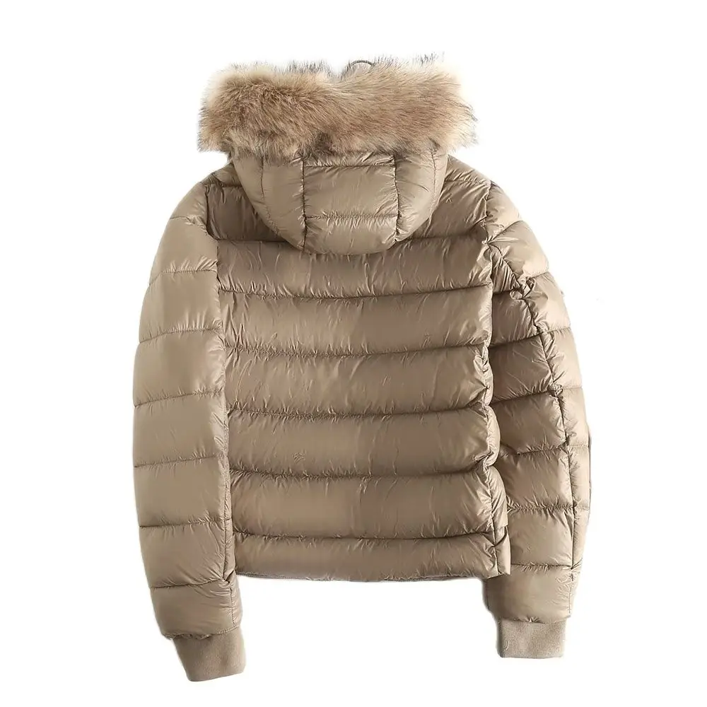 BER&OYS&ZA 2022 autumn/winter new high quality women's fashion hooded cotton jacket with wool collar warm coat