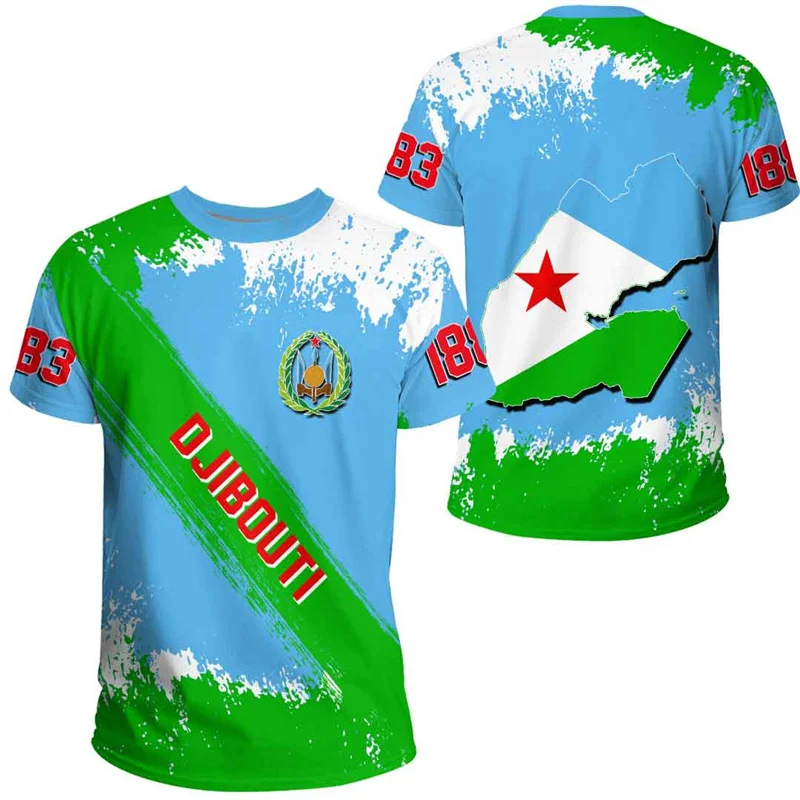 Фото Футболка с 3D принтом RepublicOf Djibouti Flag Map, футболки с рисунком Djibouti, винтажная мужская одежда с короткими рукавами, топ №3