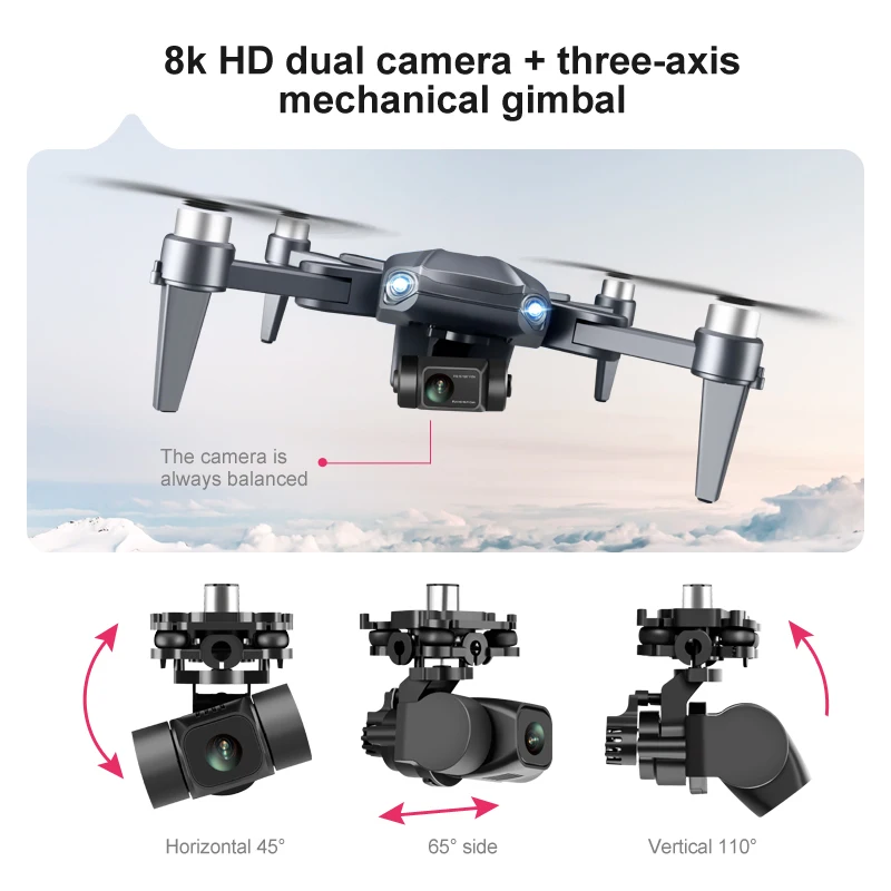 2022 RG106 Дрон 8k Профессиональный GPS 3 км Квадрокоптер с двойной камерой 3-осевой