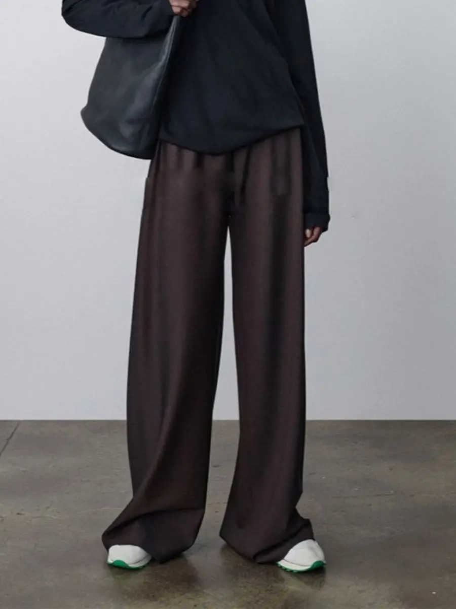 

Женские брюки с эластичным поясом, женские повседневные шерстяные длинные брюки