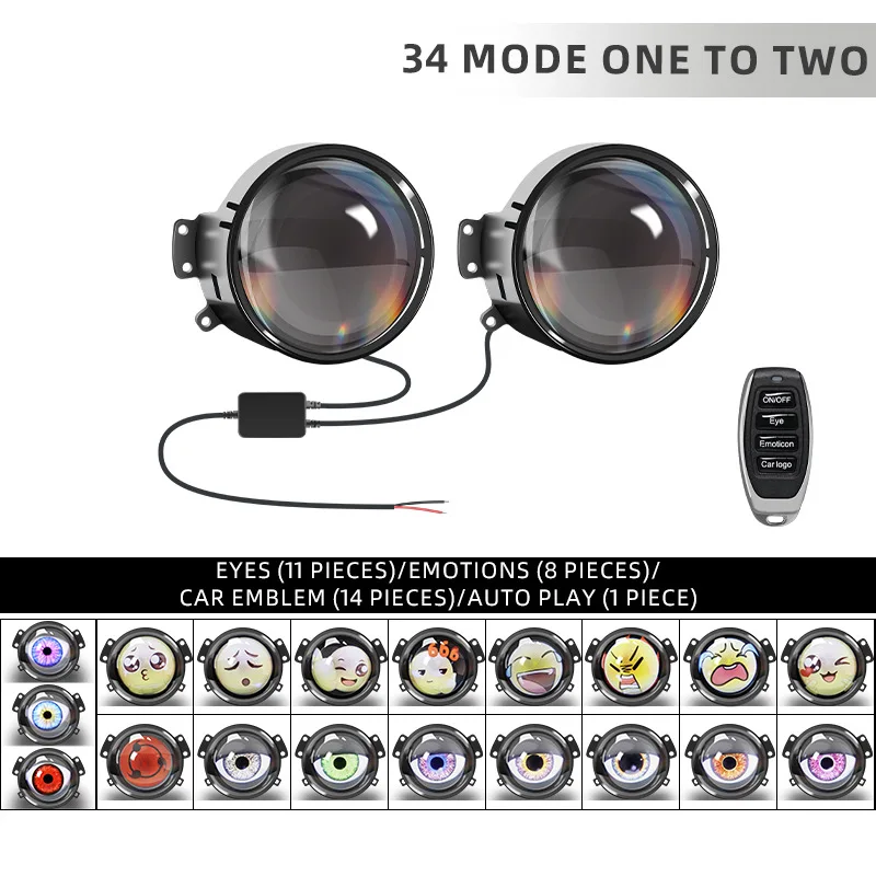 

33 узоры, динамические 3-дюймовые линзы Devil Eyes для 12 В, автомобильные комплекты для модернизации «Demon Eye Red Eye», фары в сборе, автоаксессуары