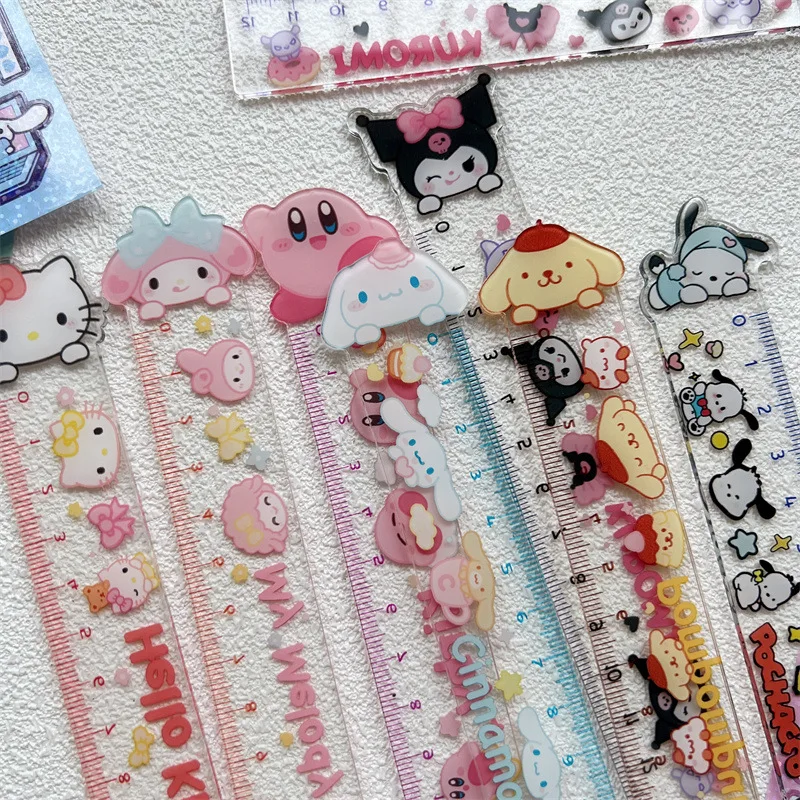 

Wholesale Sanrio Hello Kitty Kulomi Jade Cinnamon Dog Ruler Ins Wind Acrylic Ruler High Value Girl Heart HD Learning Stationery