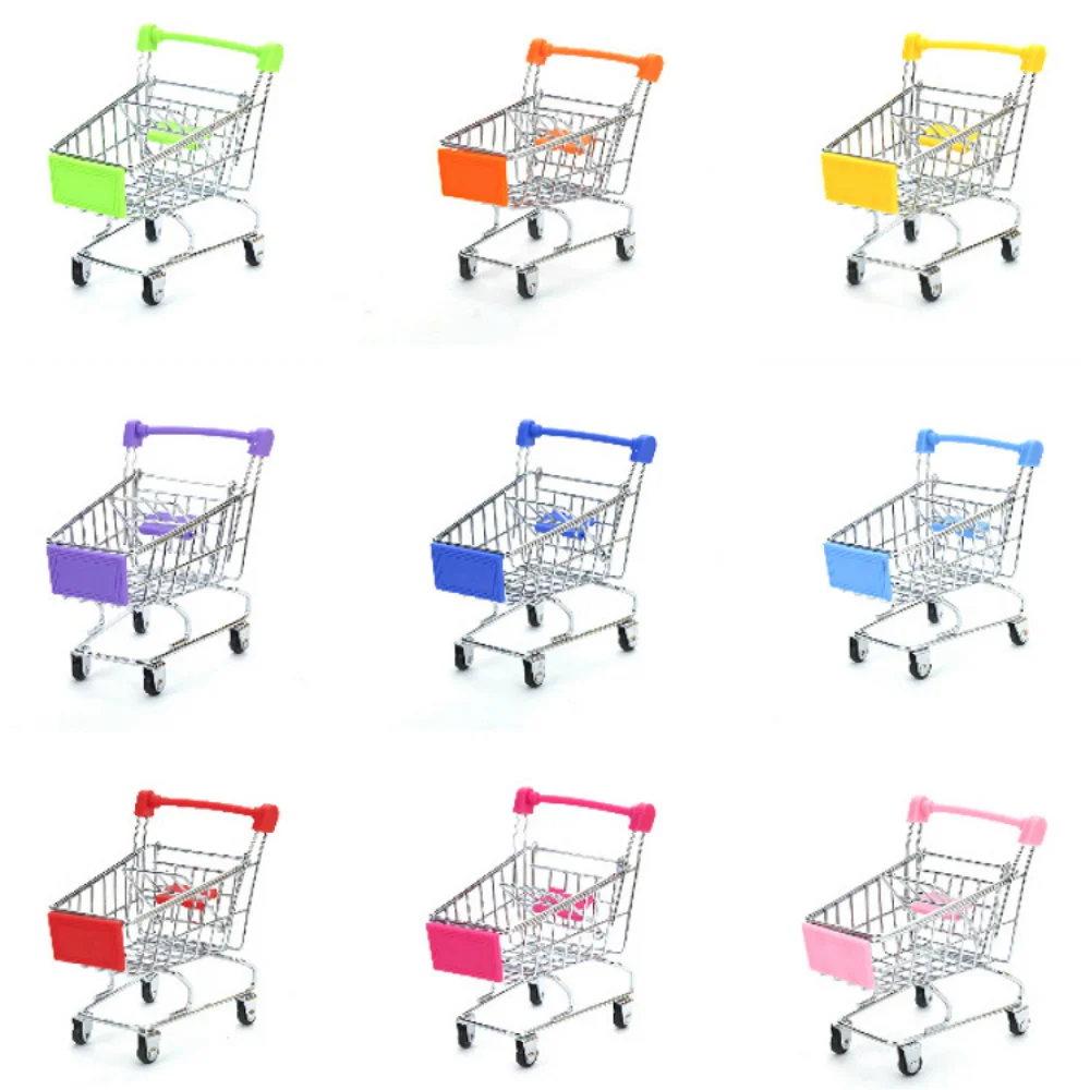 

1:48 Mini Shopping Cart Simulation Supermarket Hand Trolleys Pretend Play Toy Kids Room Desktop Storage Basket Simulation Toy