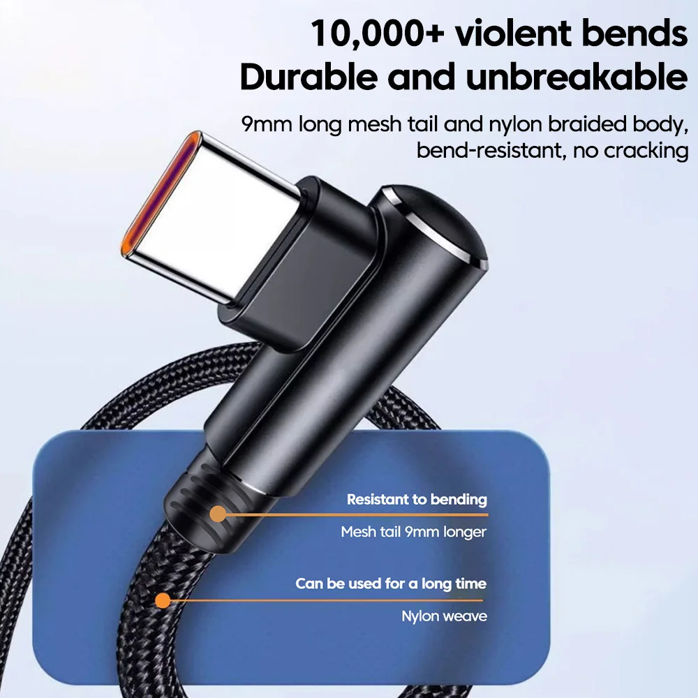 Фото 90-градусный локоть USB-кабель типа C, 120 Вт, кабель USB C для быстрой зарядки, шнур для быстрой зарядки данных для Huawei P50 P40 Xiaomi Redmi Oneplus №4