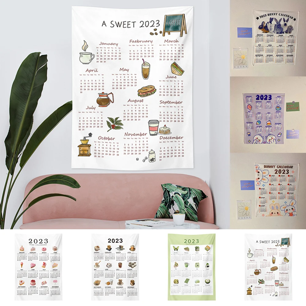

2023 Ins Wall Calendar Tapestry Kawaii Calendar Hanging Cloth Creative Hanging Background Cloth Home Wall Decor Photo Props