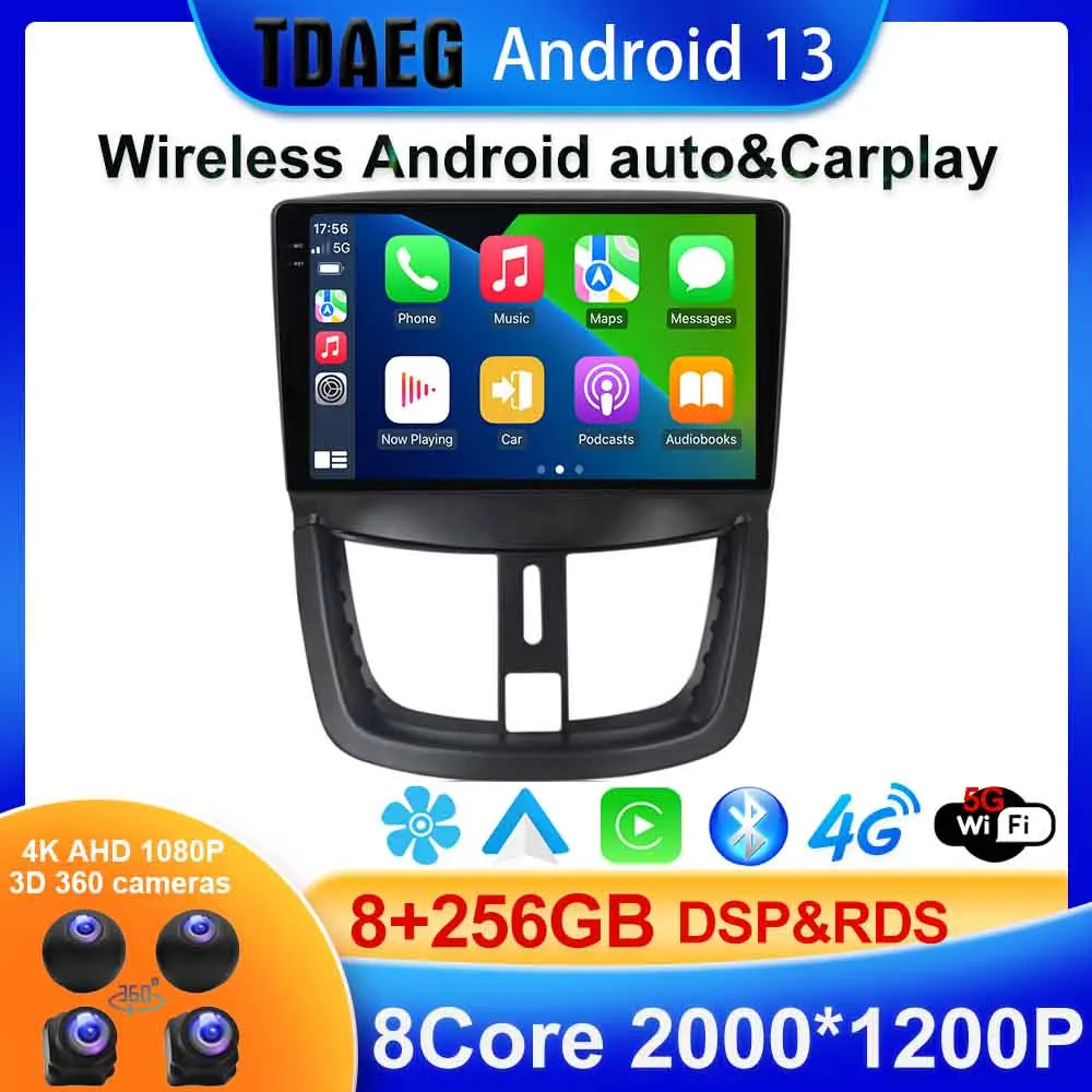 

Мультимедийная магнитола BT5.0 для Peugeot, стерео-система на Android 13, без DVD, с GPS, видеоплеером, для Peugeot 256, 207-2015, 8 + 2006 ГГц, типоразмер 2 din