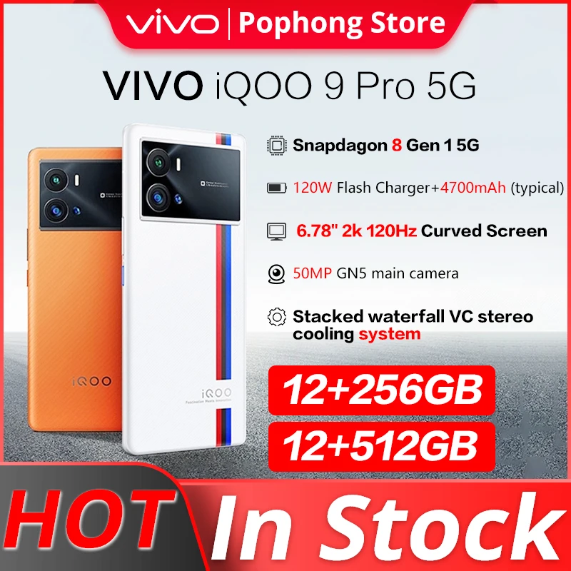 VIVO iQOO 9 Pro 5G 12GB RAM Gaming Mobile Phone 6.78 " 2k 120Hz Curved Screen Snapdragon 8 Gen1 Octa Core 120W FlashCharger NFC