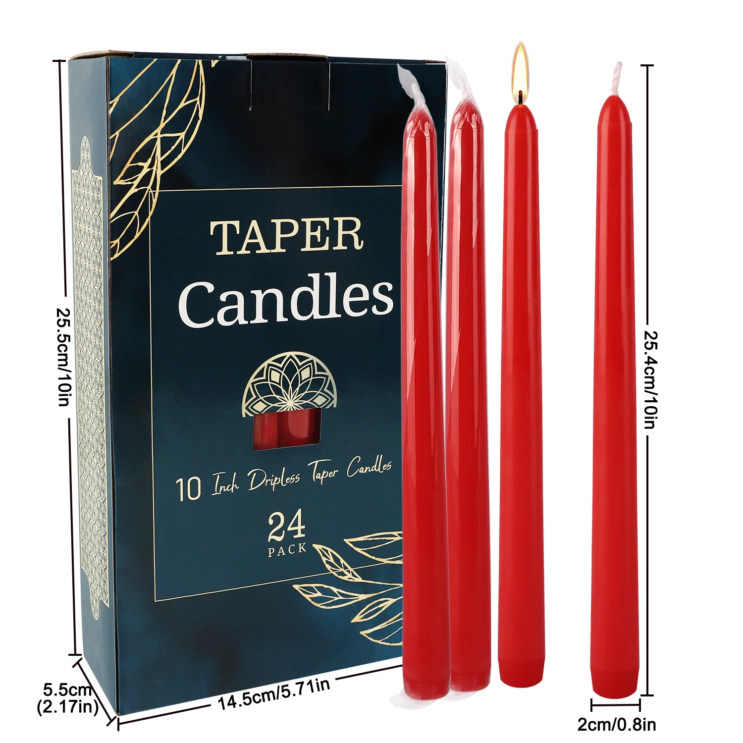 24 штуки 10-дюймовых красных маленьких восковых свечей без капель дыма