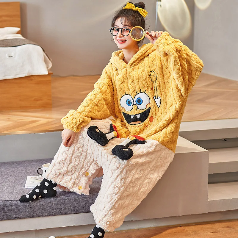 Coral Velvet Pajamas Women's Winter One-piece Cartoon Cute Students Thickened Flannel Autumn and Winter Home Clothes