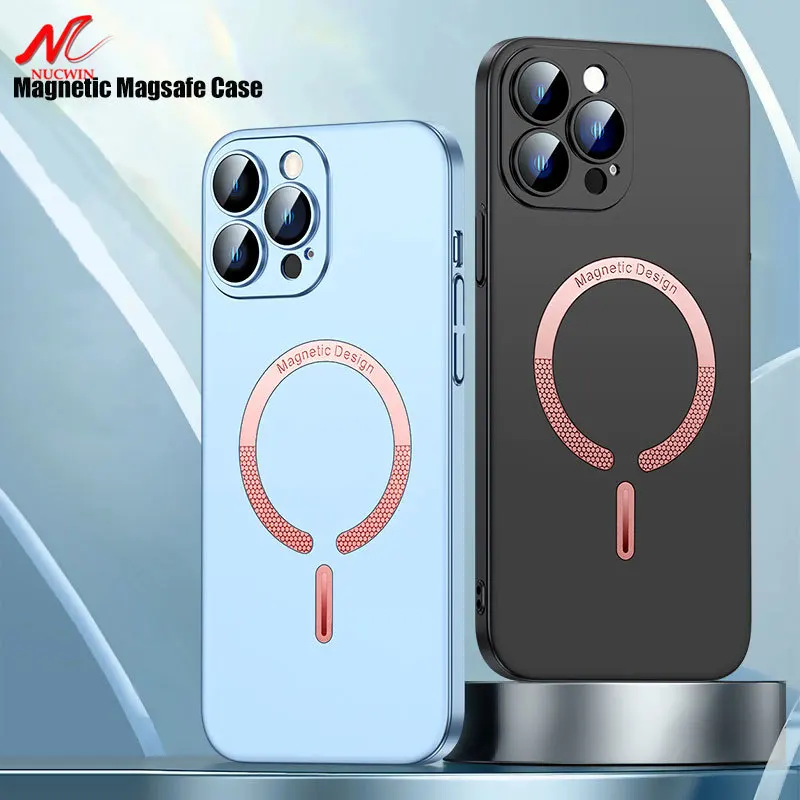 

For iPhone 12 Magsafe Case Ultra Thin PC Shockproof Phone Cover for iPhone 12 13 14 Pro Max Magnetic Case Glass Lens Protector