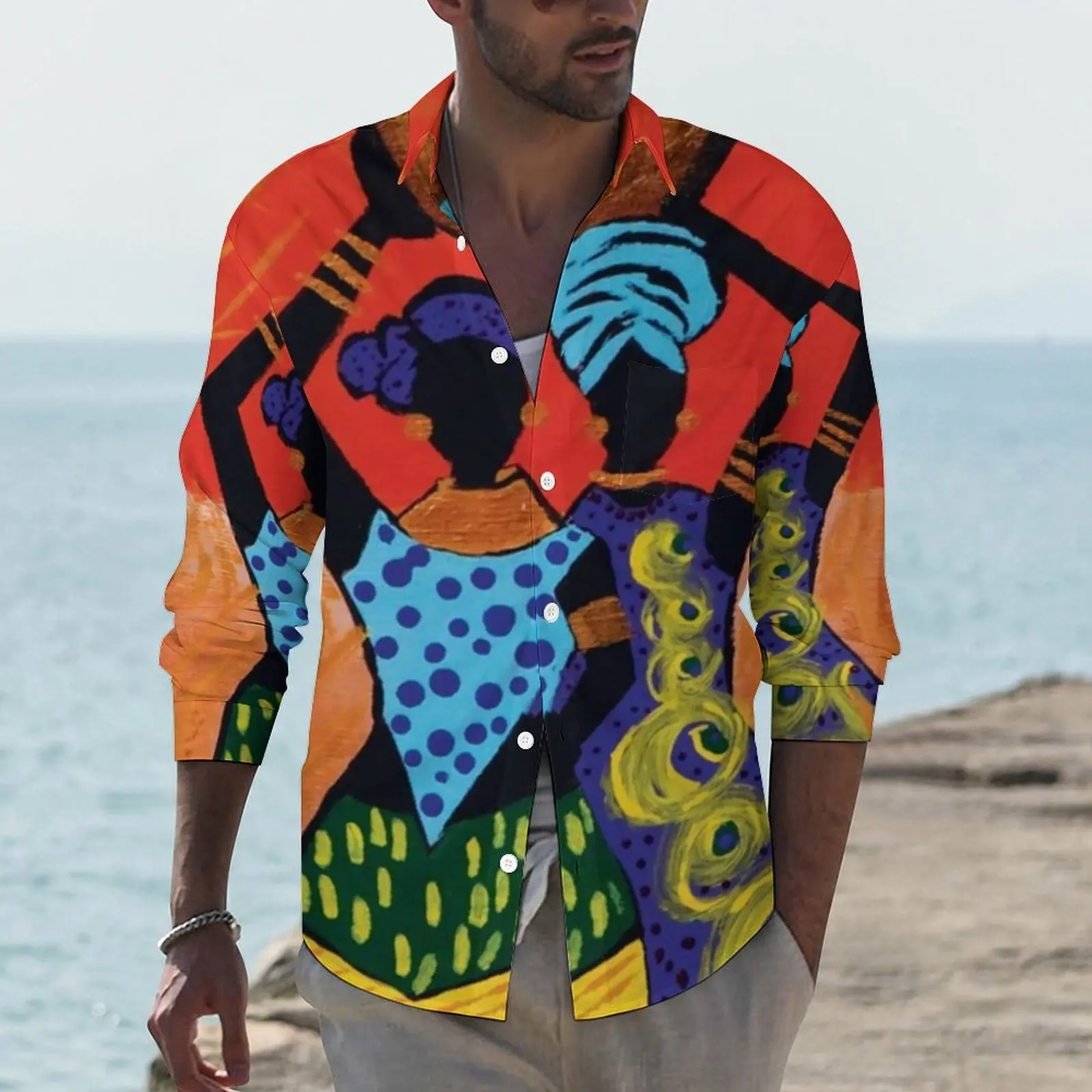 

African Woman Shirt Men My Sister Keeper Casual Shirts Autumn Street Style Graphic Blouses Long Sleeve Loose Oversize Top Gift