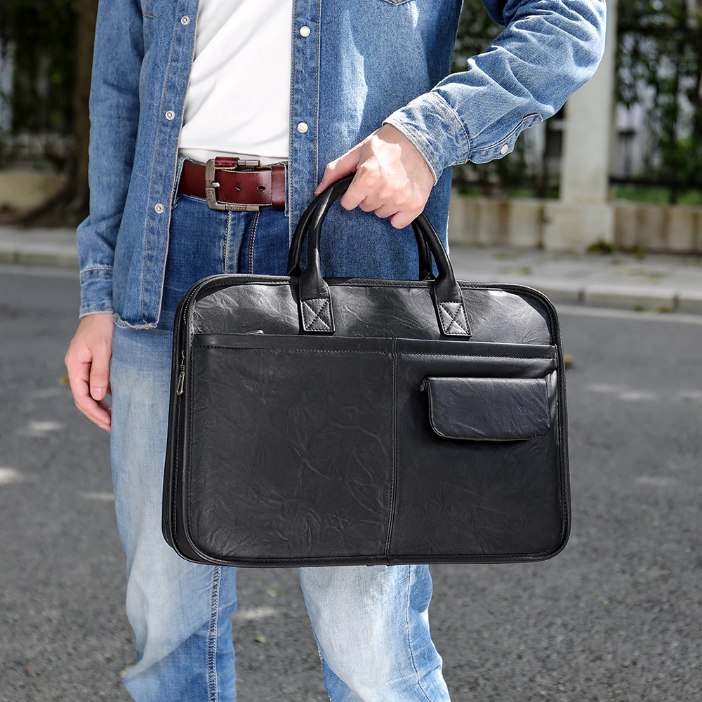 MVA Genuine Leather Briefcase Bag For Man 13.3 inch Laptop Business Bag Vintage Laptop Handbag Tote Handmade Crossbody Bags Male
