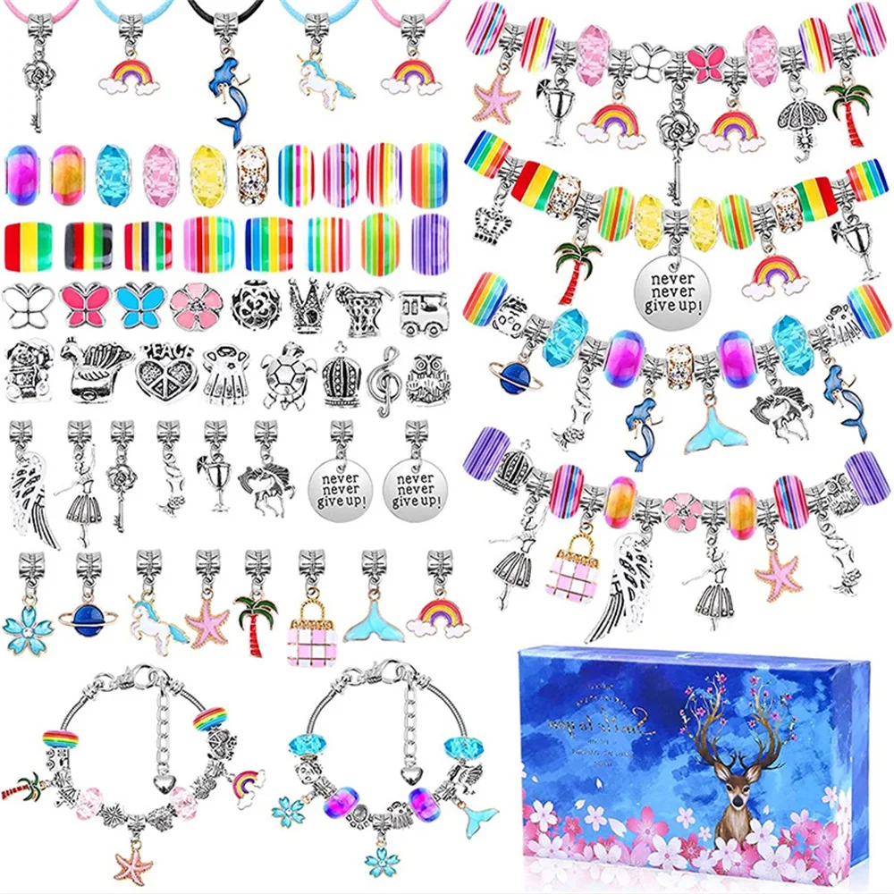 

2023 New 112pcs Colorful Crystal Children's DIY Bracelet Making Set Christmas Pandora Bracelet Handmade Jewelry Gift with Box