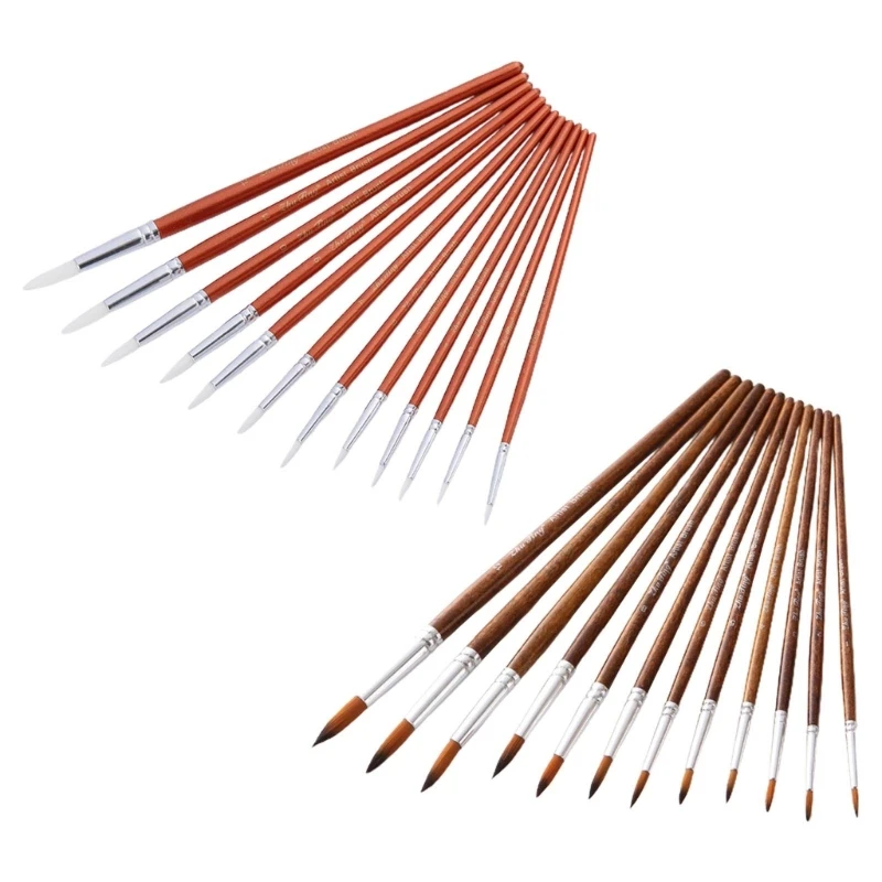 

12Pcs Pearly Red Poles Nylon Wool Watercolor Brushes Different Sizes Brushes Suitable for Acrylic Gouache Oil Dropship