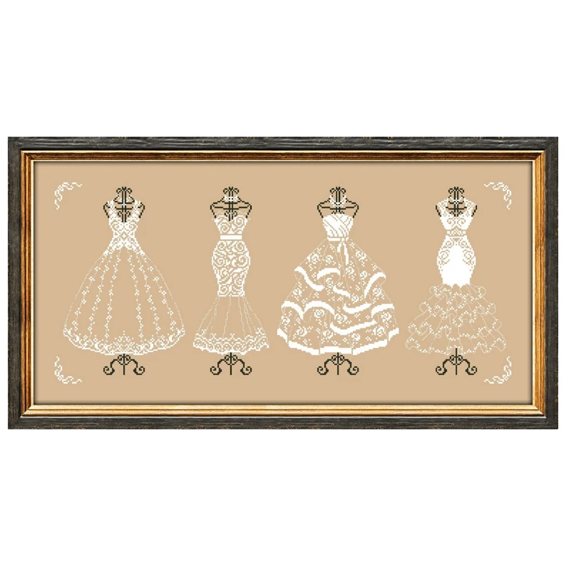 

White dress(2) cross stitch kit simple single color pattern design 18ct 14ct 11ct linen flaxen canvas embroidery DIY needlework