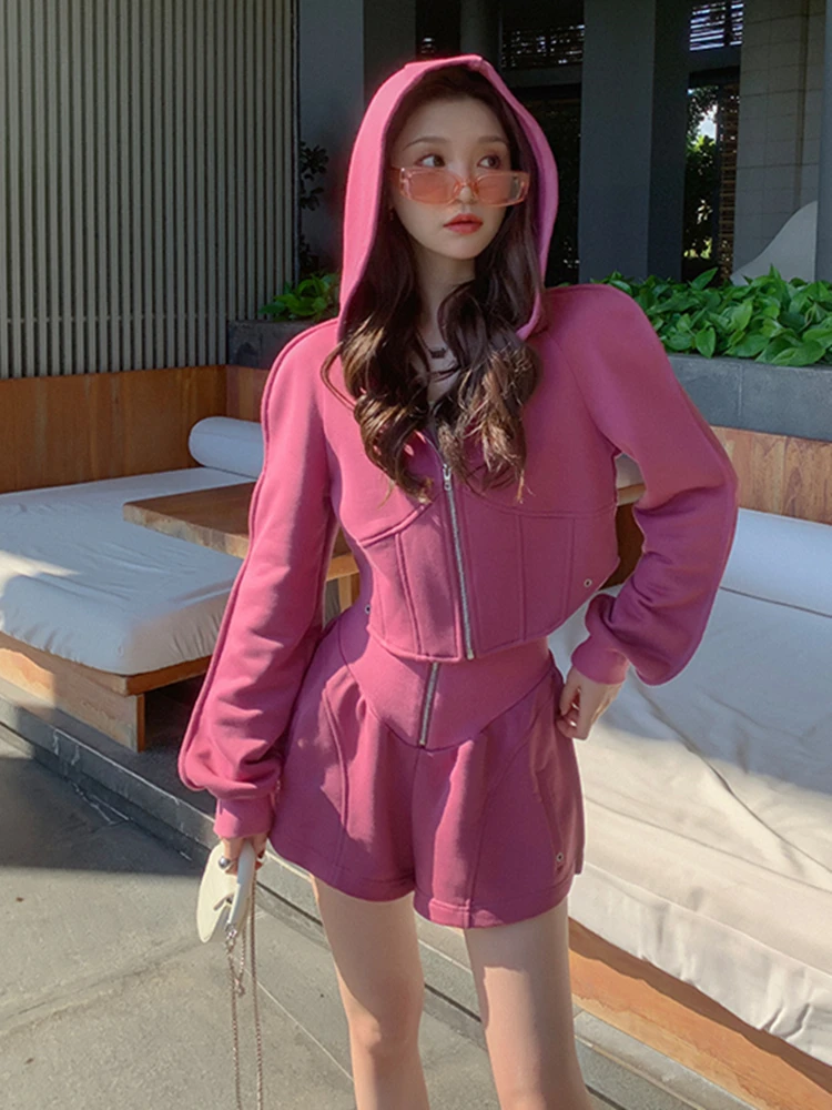 

Женский спортивный костюм, весна, тонкая талия, комплект из двух предметов, повседневные толстовки с длинным рукавом, толстовка, шорты, брюч...