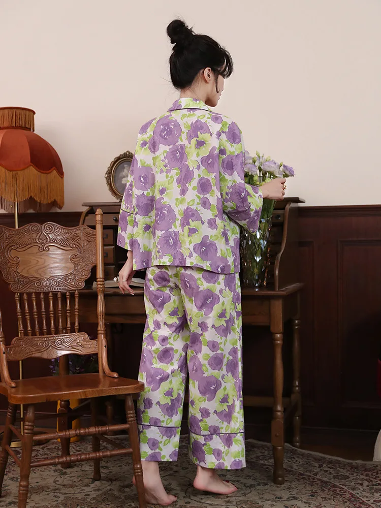 Pajama woman new breathable thin set fashion print loungewear pajamas for women perro ชุดนอนผ้าซาติน