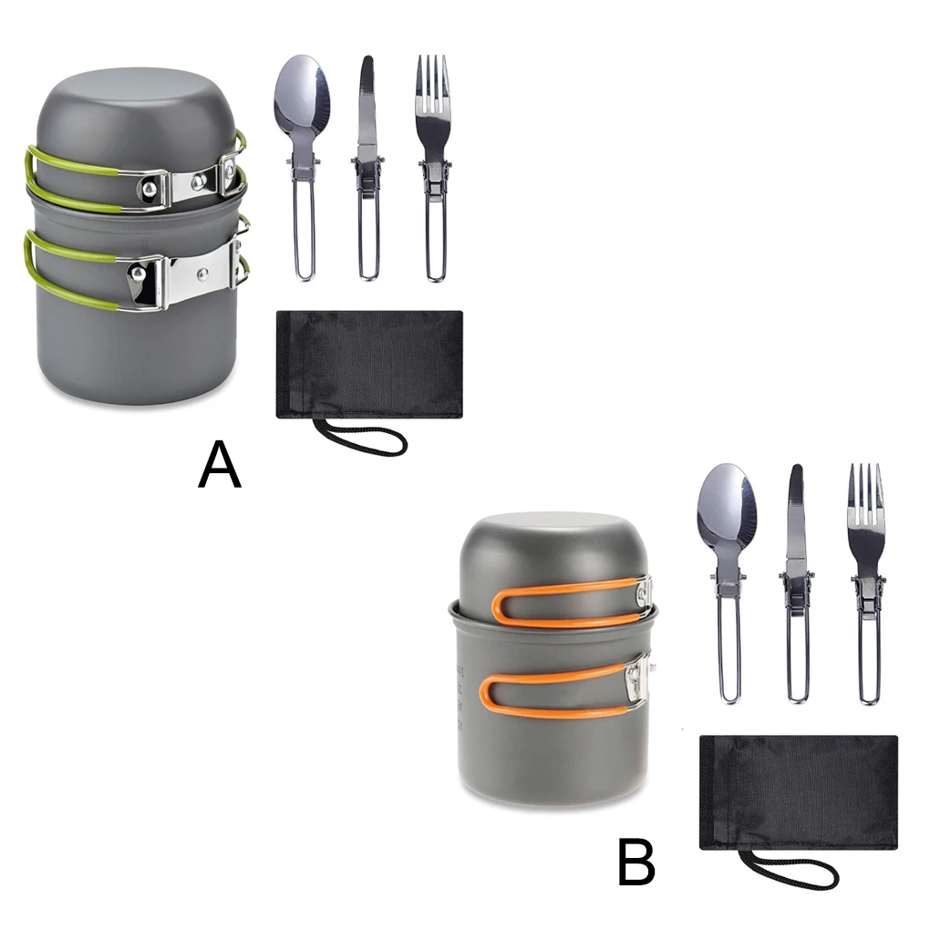 

Pack of 6 Camping Cookware Aluminum Stainless Steel Hiking Outdoor Tableware 1-2 People Pot Reusable Bowl Equipment