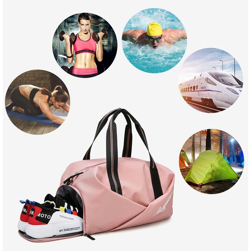 Fitness Bag for Women Gym Yoga Travel Luggage Handbag Training Duffle Sports Shoes Pocket Suitcase Shoulder Outdoor Weekend Bag