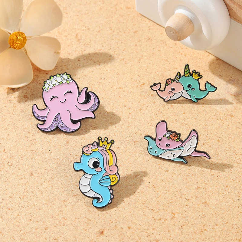 

Sea Animal Enamel Pin Metal Cute Badge Brooch Octopus Whale Ocean Lapel Clothes Sweater Backpack for Women Kids Jewelry Gifts