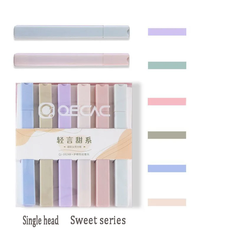 

6pcs/set Soft Tip Highlighter Light Color Watercolor pen Marker Pen DIY Photo Album Journal Fluorescent Pen Student Stationery