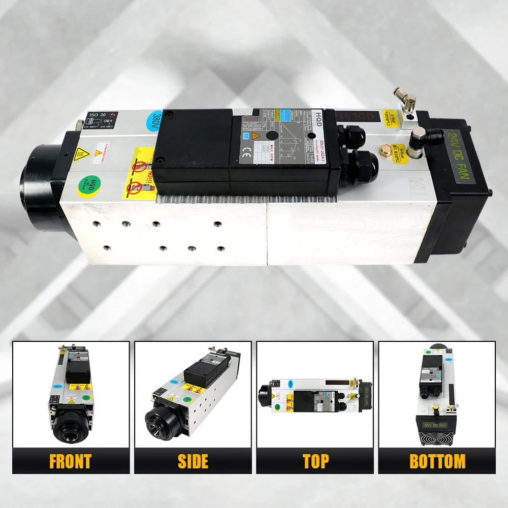 Фото Шпиндельный двигатель HQD 4.5 кВт ATC CNC для дерева, алюминия, мягких металлов, ISO30 HSK63F, 24000 об/мин + VFD 5.5 кВт, AC 340-440В, 200-240В, 1.85 Нм №2