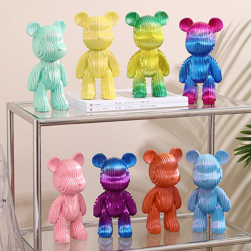 

22cm Bearbrick Statue Gradient Light Luxury Bear Brick Resin Sculpture Ornaments Y2k Bookshelf Bedroom Living Room Home Decor