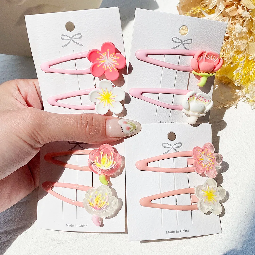 

2Pcs/set New Girls Cute Peach Blossom Hair Clips Outdoor Sweet Hair Decorate Hairpins Side BB Barrettes Fashion Hair Accessories