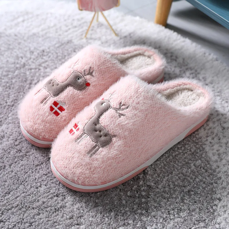 

New Cartoon Reindeer Slippers Women Men Winter Warm Plush Slippers Comfortable Keep Warm Cute Gift Non-slip Home Shoes