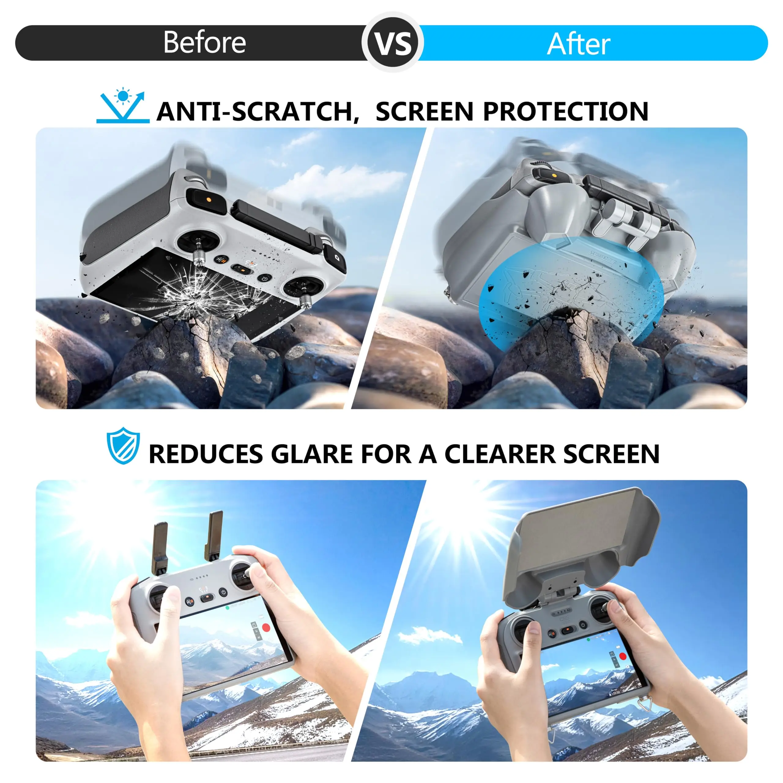 Фото Солнцезащитный козырек для контроллера DJI Mini 5 Pro RC 2, 3-в-1, с защитой от солнца, для джойстиков и экрана, с защитой от царапин, мягкая подкладка из микрофибры №2