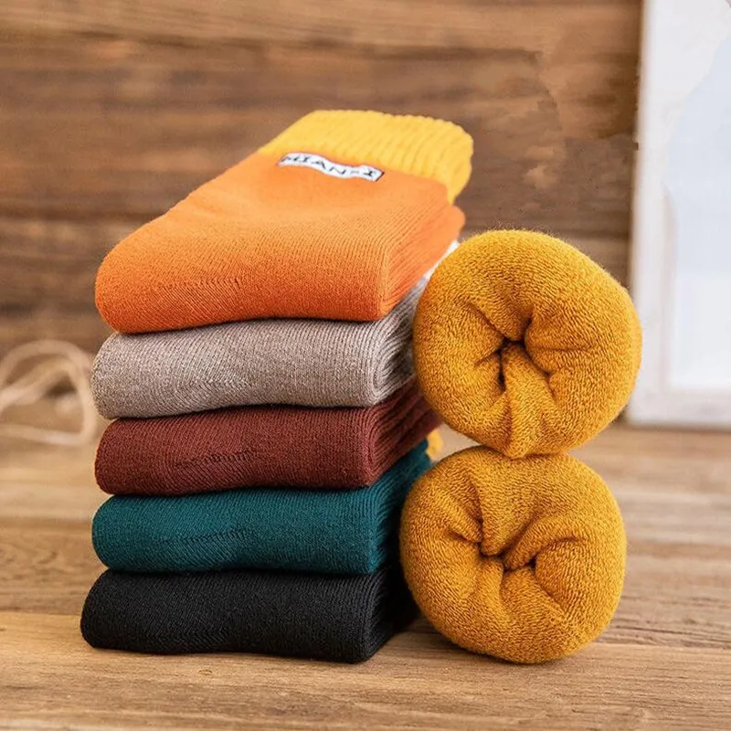 5pair Woman Girl Terry Socks Thick Organic Cotton Solid Winter Harajuku Anti-Bacterial Breathable Warm Knit Thermal Short Socks