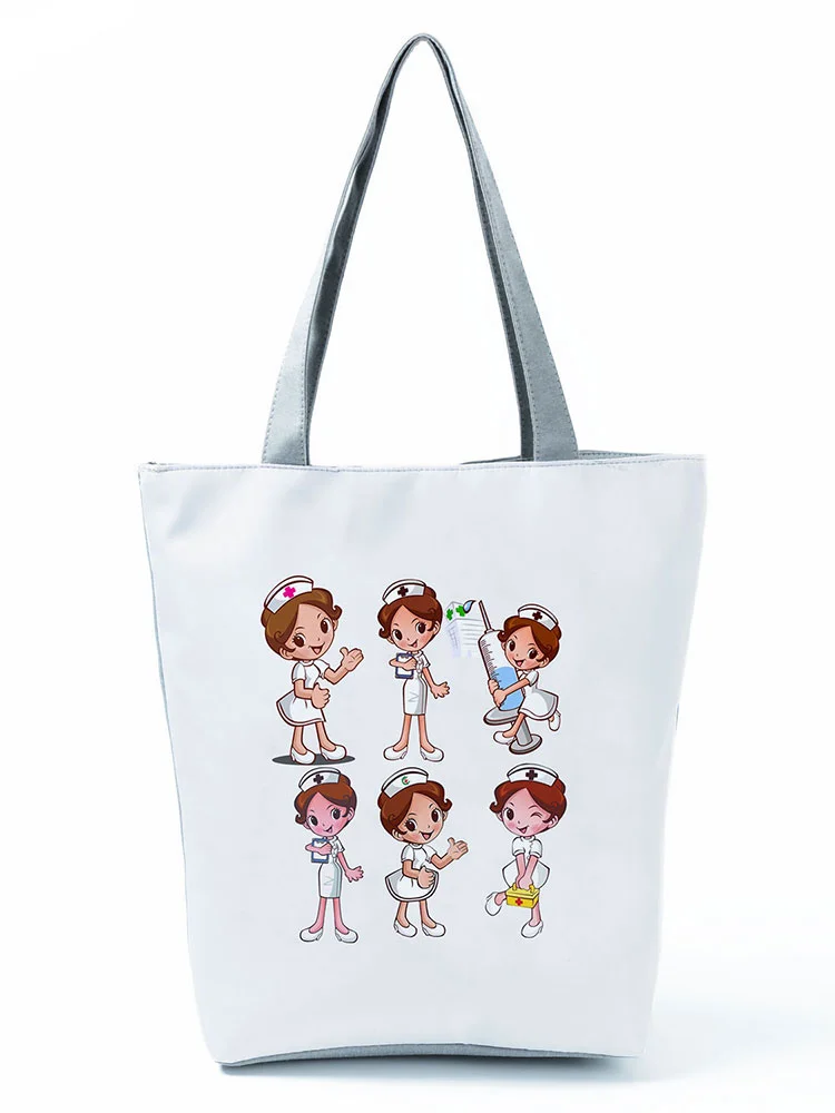 

Cartoon Six Nurse Printed Handbags Classic Women Shoulder Bags New Tote Bag With Zipper Big Capacity Portable Outdoors Packs