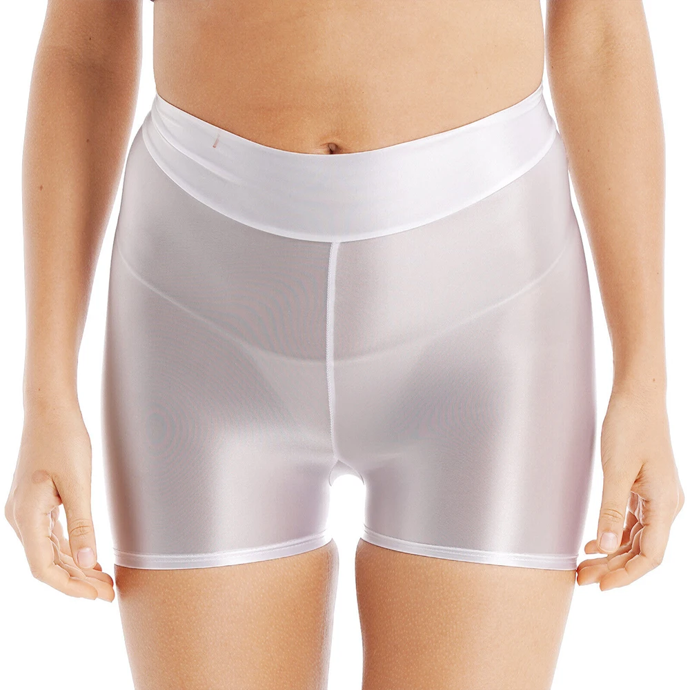 Women\'s Silky Boyshort Swimwear Beachwear Glossy Booty Male Shorts Panties High Rise Hot Pants Yoga Sportswear