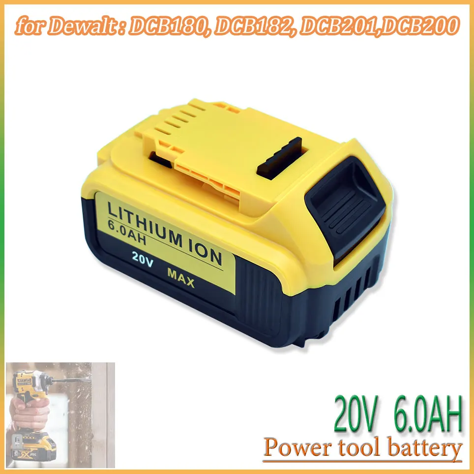 

100% Original For DeWalt 20V 6000mAh Rechargeable Power Tools Battery with LED Li-ion Replacement DCB205 DCB204-2 DCB206