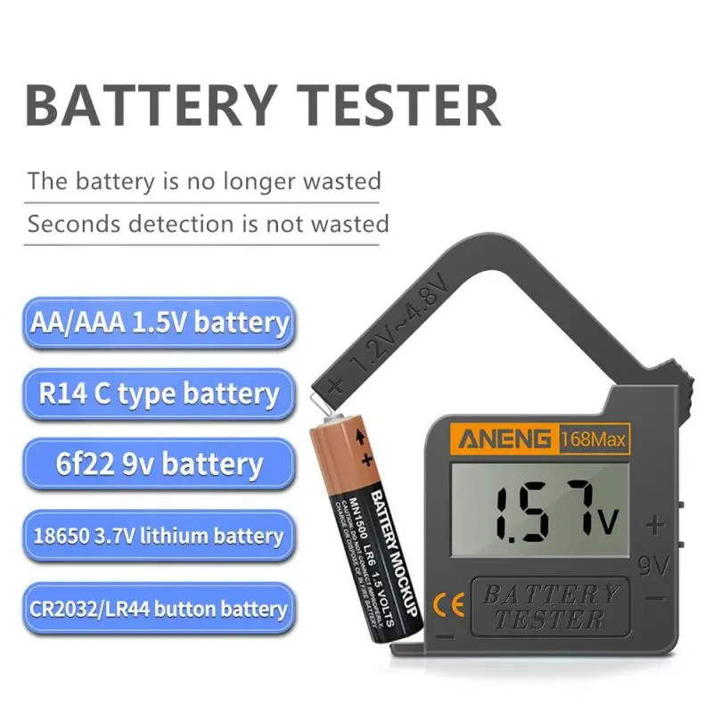 

168Max цифровой тестер емкости литиевой батареи, универсальный тестер, клетчатый анализатор нагрузки, дисплей, проверка кнопочной ячейки AAA AA