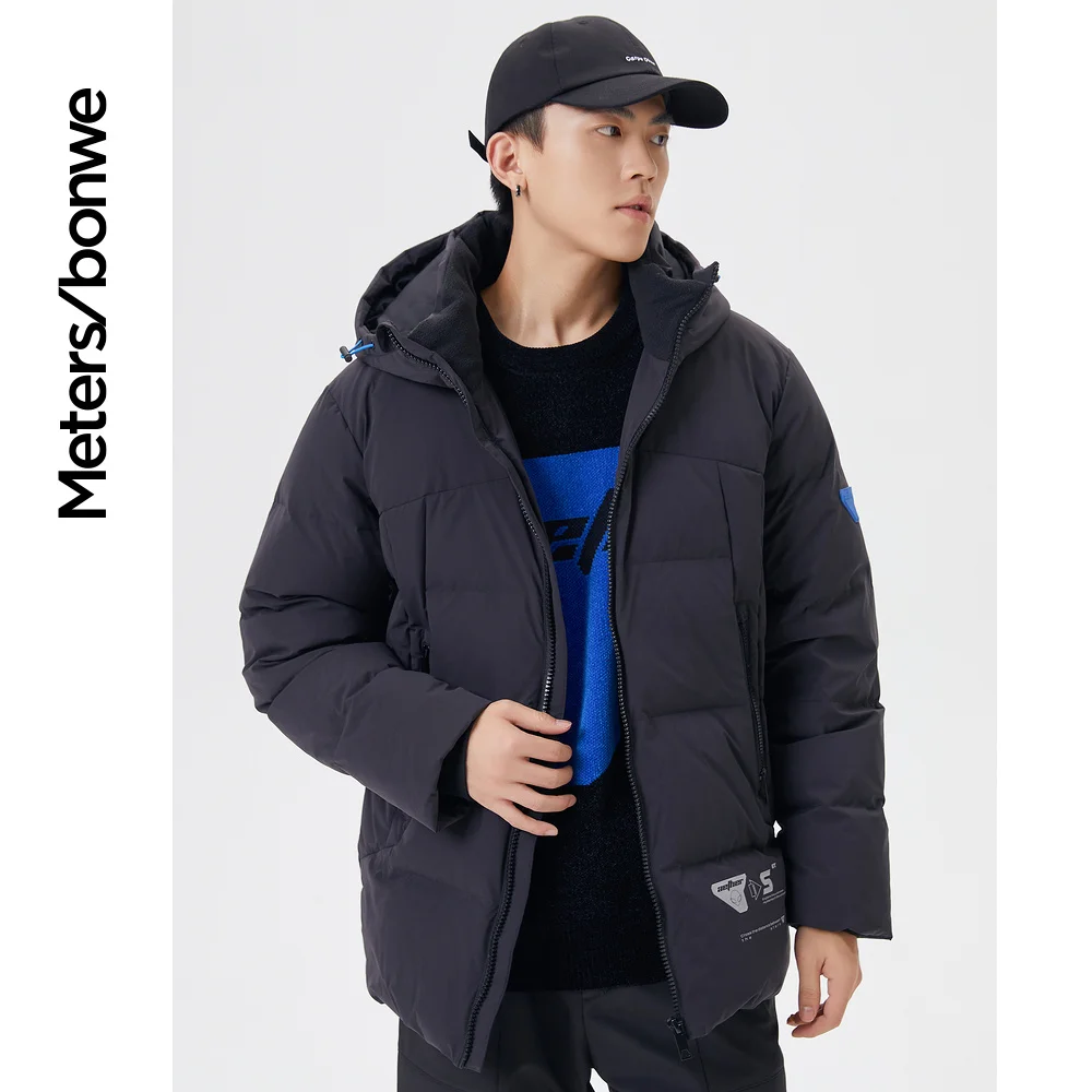 Metersbonwe Down Jacket Men Winter Back Printed Mid-length Hooded Down Coat Male Brand Loose Outerwear Fashion Warm Coat New