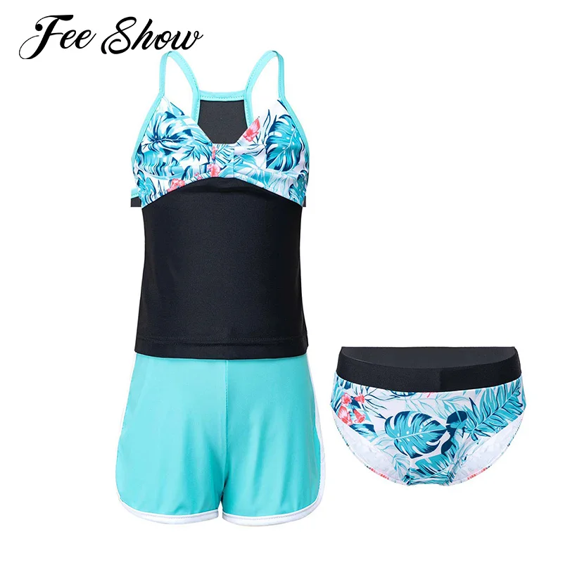 

Kids Girls Swimsuit Swimwear Summer Quickly Dry Bathing Suit 3Pcs Print Swimming Tops with Briefs Shorts Set Children Beachwear