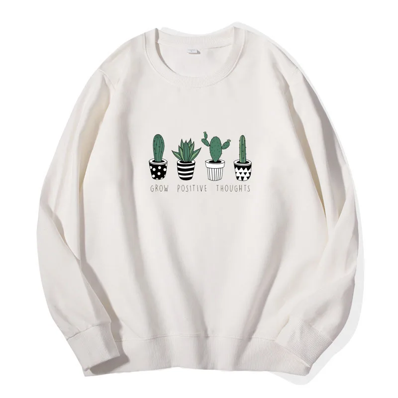 

New Women Hoodies Spring Fashion Cactus Print Sweatshirt Girl Pure Cotton Pullovers Long Sleeve Casual Clothes