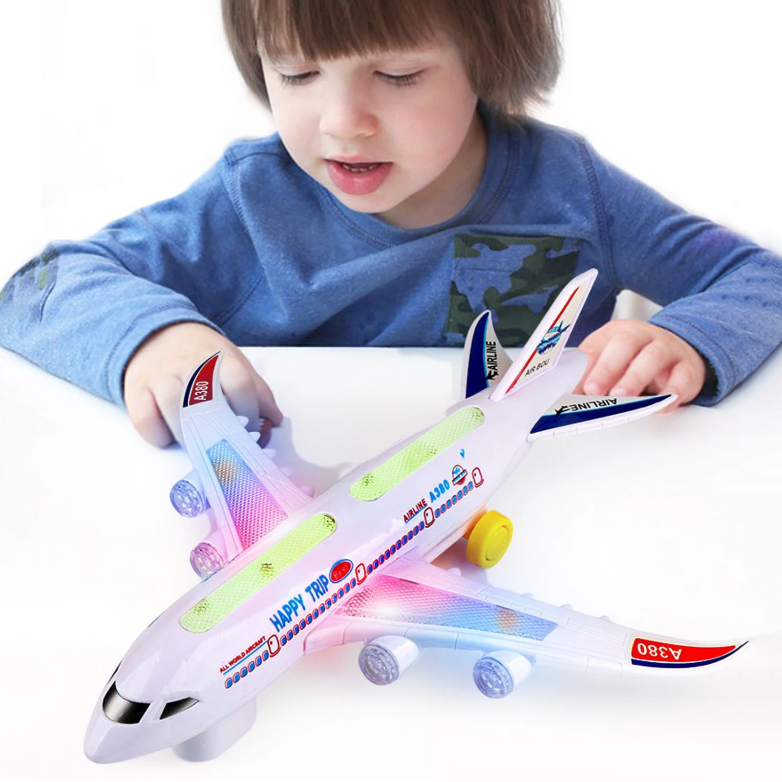 

Airplane Toys For Kids Kids Aircraft LED Lights Music Plane Toys For Kids Bump And Go Action DIY Assembled Airplane For Boys