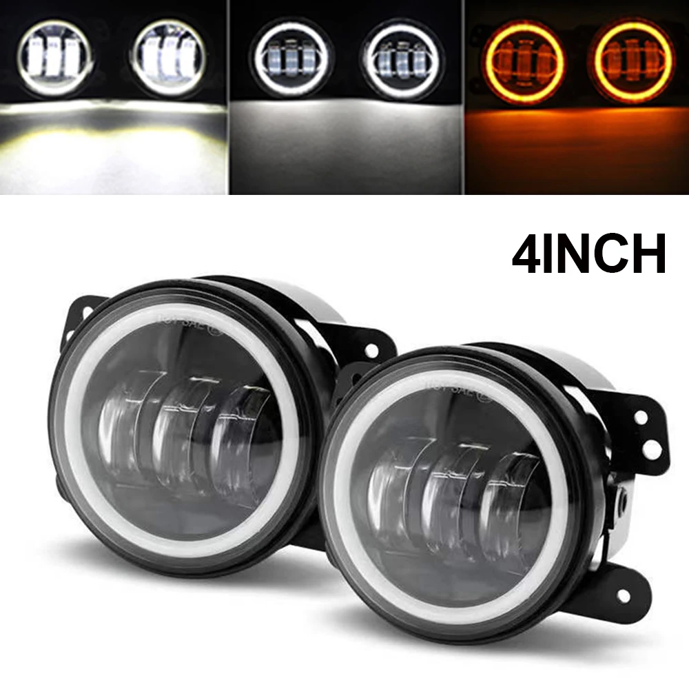 

4Inch Led Fog Lights 30W Yellow White Halo Ring DRL Off Road Fog Lamp For Jeep Chevrolet Wrangler JK TJ LJ Dodge Journey Niva