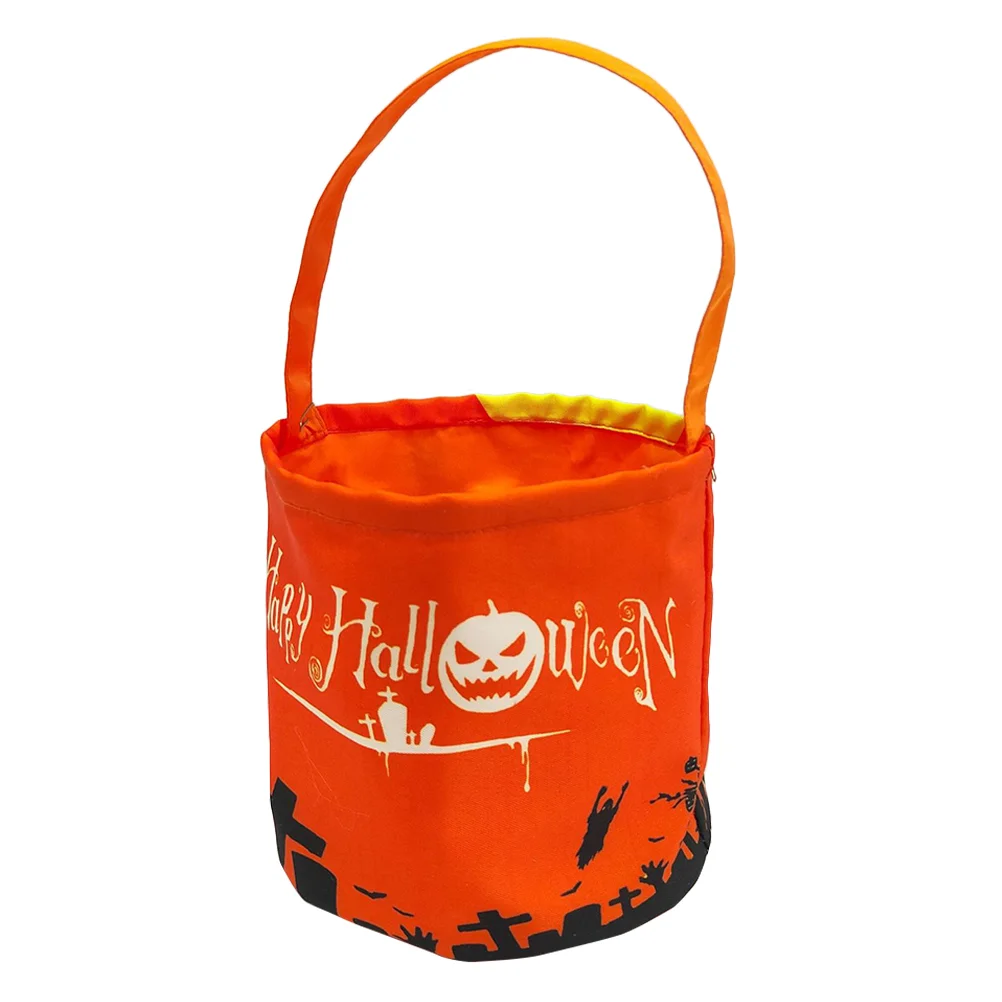 

Goodie Bags Kids Luminous Barrel Candy Storage Buckets Pumpkin Canvas Handles Halloween Child