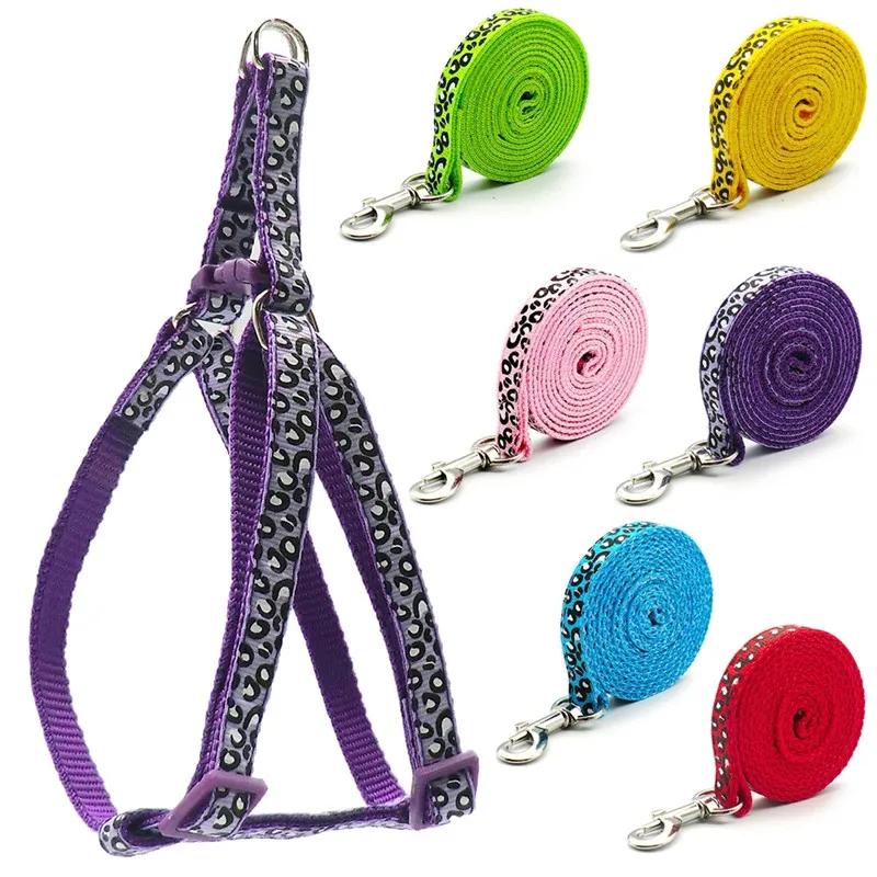 

Dog Harness and Leash Fashion Leopard Chest Strap Collar for Kitten Walk The Dog Accessories Chihuahua Vest Anti-lost