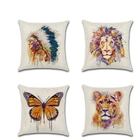 new watercolor animal pillowcase lion tiger butterfly head linen digital printing home decor decorative pillows home
