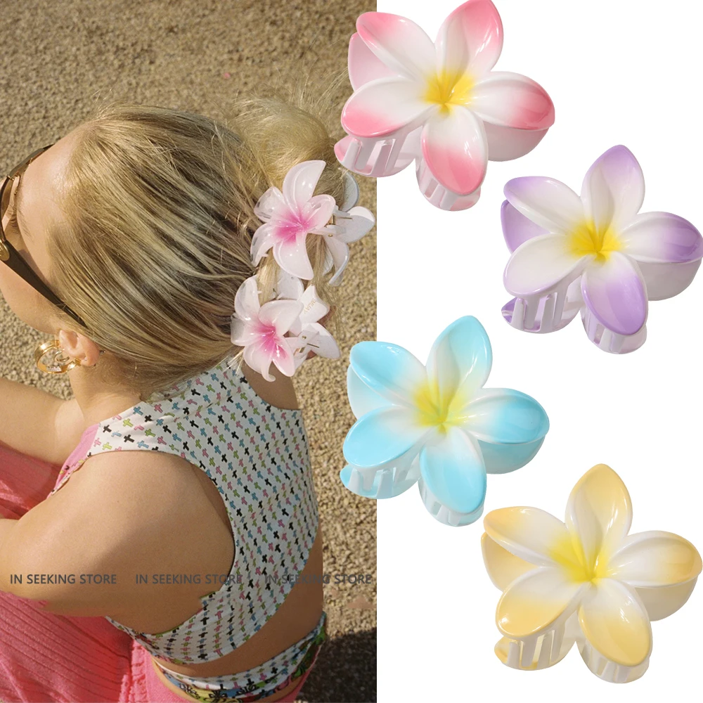 

Summer Beach Vacation Flower Hair Clips Floral Seaside Travel Hair Claws Frangipani Hairpin Barrette Crab Girls Hair Accessories