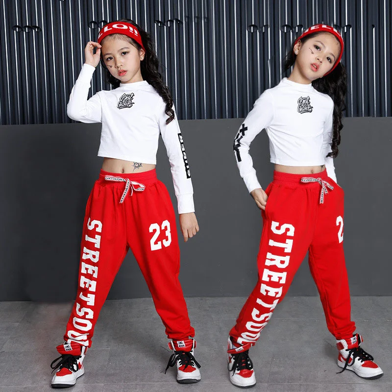 

Kids Hip Hop Clothing Clothes Jazz Dance Costume for Girls Cropped Sweatshirt Top Shirt Jogger Pants Ballroom Dancing Streetwear