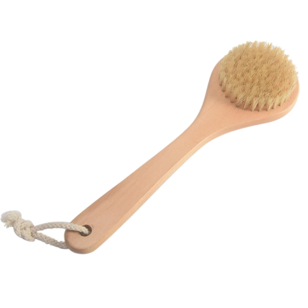 

Щетка для ванной из натуральной древесины с Искусственной Щетиной, мягкая круглая насадка для душа, длинная ручка, массажный инструмент для...