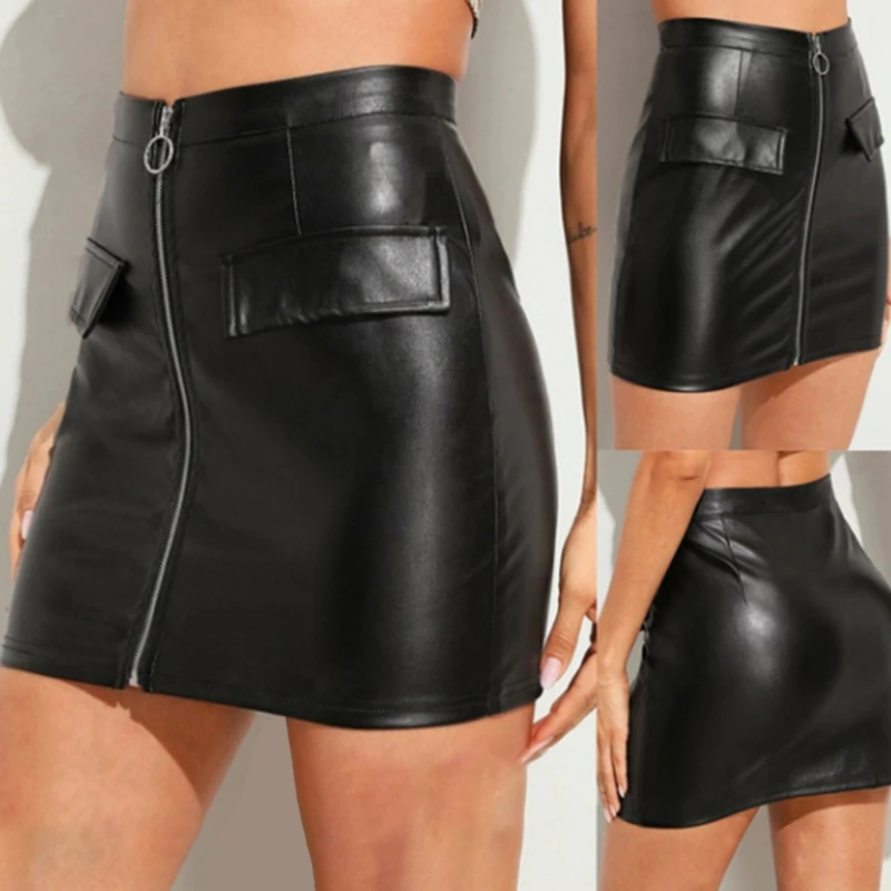 

Womens PU Leather Zipper Skirt High Waist Pencil Evening Party Club Wear Bodycon Short Mini Skirt Summer 2022