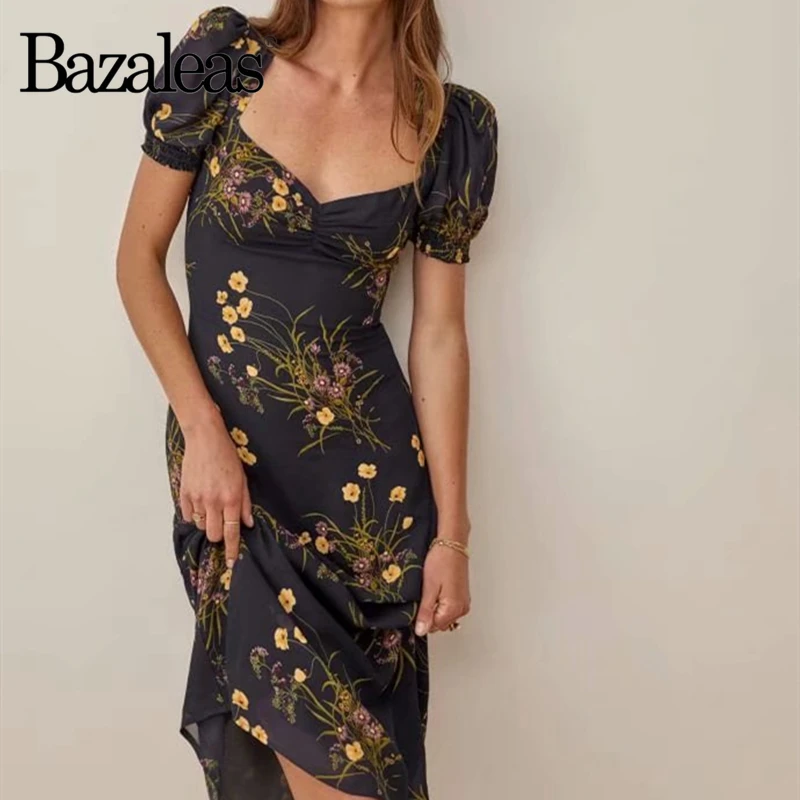 

Женское шифоновое платье миди с цветочным принтом, элегантное винтажное платье в стиле ретро с завязками на спине, лето 2022